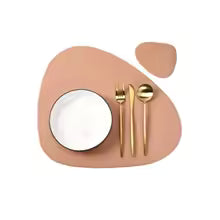 1/4/6 conjuntos de placemat e porta-copos creme, à prova de óleo, à prova d'água para cozinha, formato irregular, mesas de couro pu, almofada, cafeteria