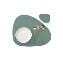 1/4/6 conjuntos de placemat e porta-copos creme, à prova de óleo, à prova d'água para cozinha, formato irregular, mesas de couro pu, almofada, cafeteria