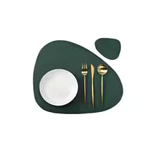 1/4/6 conjuntos de placemat e porta-copos creme, à prova de óleo, à prova d'água para cozinha, formato irregular, mesas de couro pu, almofada, cafeteria