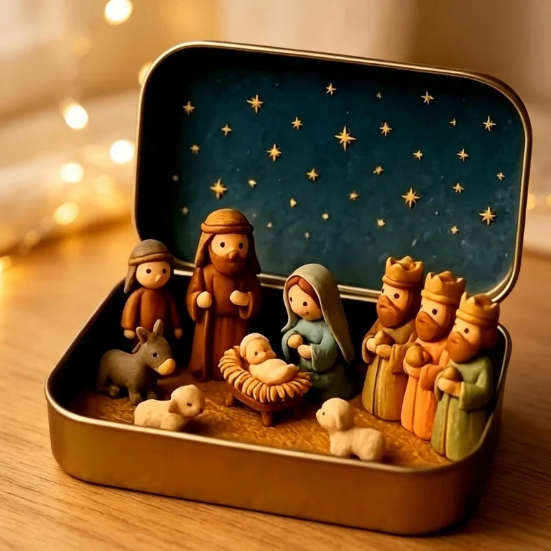 1 Conjunto de Mini Presépio de Natal Impresso em 3D, Conjunto de Ornamentos Exquisitos para a Véspera de Natal, Ornamentos de Fé para Decoração de Sala de Estar, Estudo e Quarto