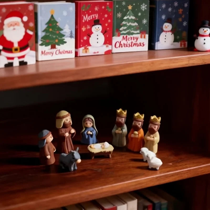 1 Conjunto de Mini Presépio de Natal Impresso em 3D, Conjunto de Ornamentos Exquisitos para a Véspera de Natal, Ornamentos de Fé para Decoração de Sala de Estar, Estudo e Quarto