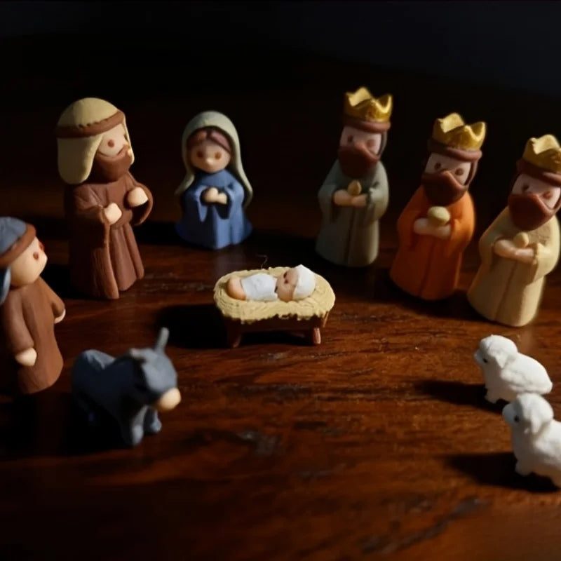 1 Conjunto de Mini Presépio de Natal Impresso em 3D, Conjunto de Ornamentos Exquisitos para a Véspera de Natal, Ornamentos de Fé para Decoração de Sala de Estar, Estudo e Quarto