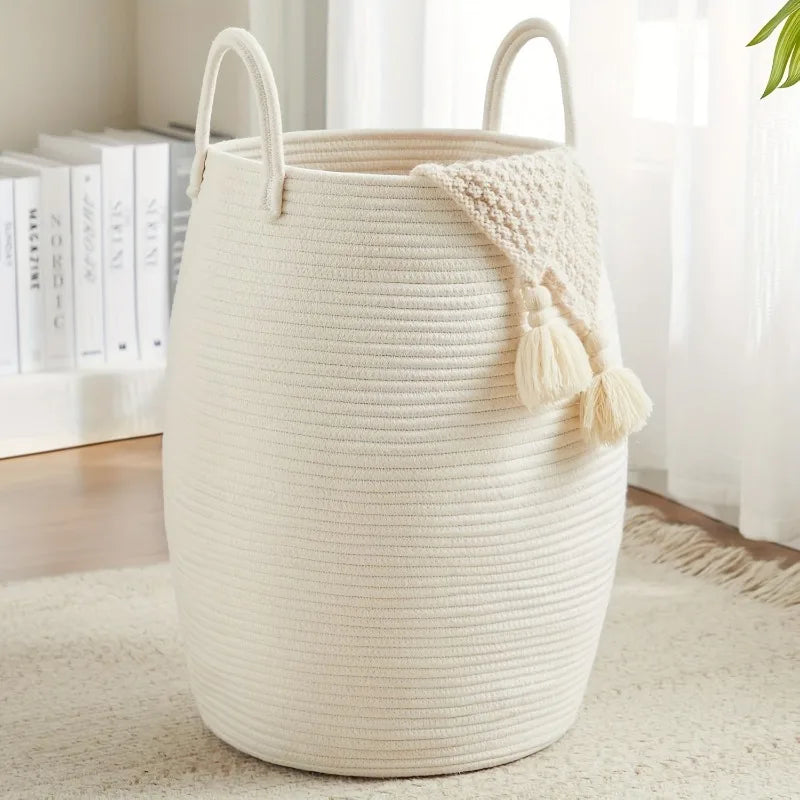 Cesto Alto de Corda com Borlas, 65 L, Estilo Boho