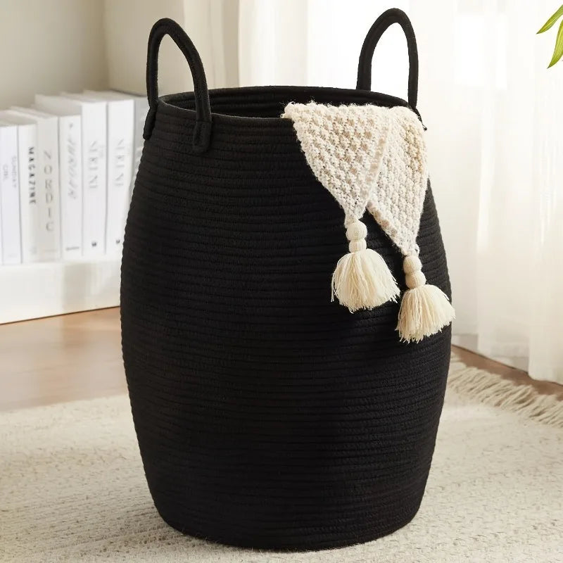 Cesto Alto de Corda com Borlas, 65 L, Estilo Boho
