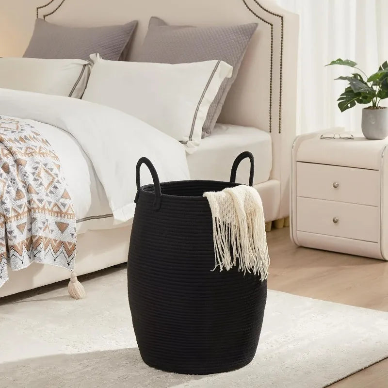 Cesto Alto de Corda com Borlas, 65 L, Estilo Boho