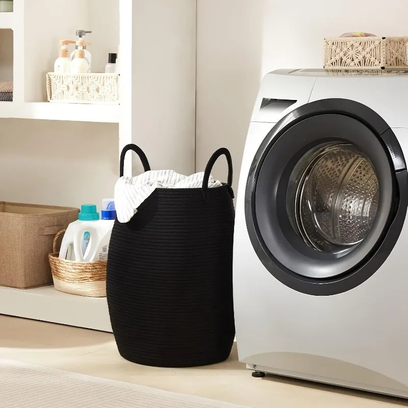 Cesto Alto de Corda com Borlas, 65 L, Estilo Boho