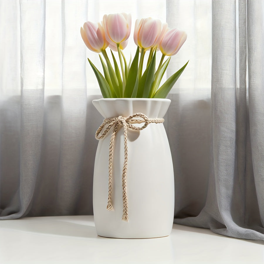 Kit com 2 Vasos Cilíndricos Brancos com Corda Boho
