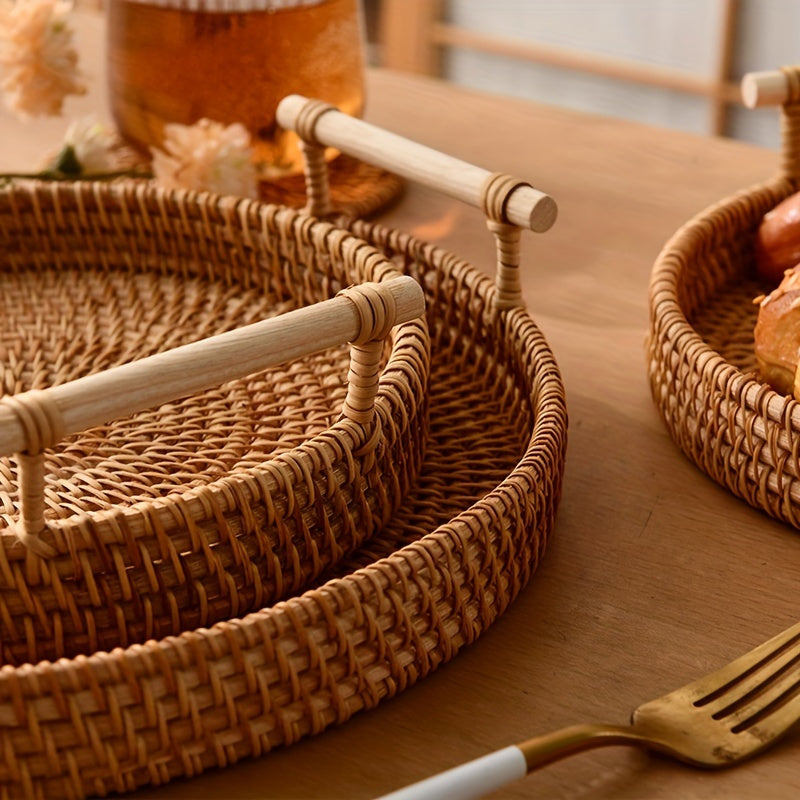 Bandeja de Rattan Artesanal para Mesa e Decoração