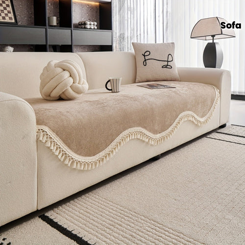 Capa de Sofá Chenille com Borlas e Base Antiderrapante