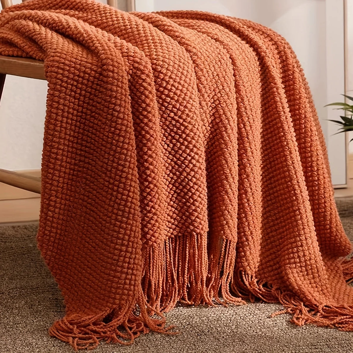 1pc morandi laranja borla cobertor de malha, macio quente lance cobertor nap cobertor para sofá acampamento viajar
