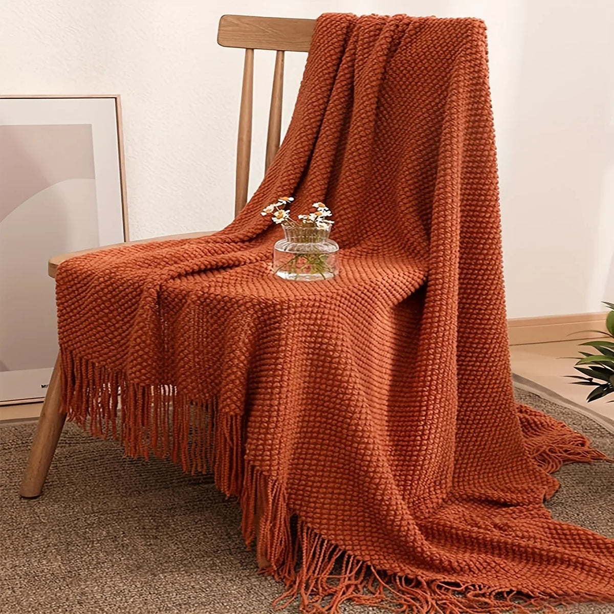1pc morandi laranja borla cobertor de malha, macio quente lance cobertor nap cobertor para sofá acampamento viajar