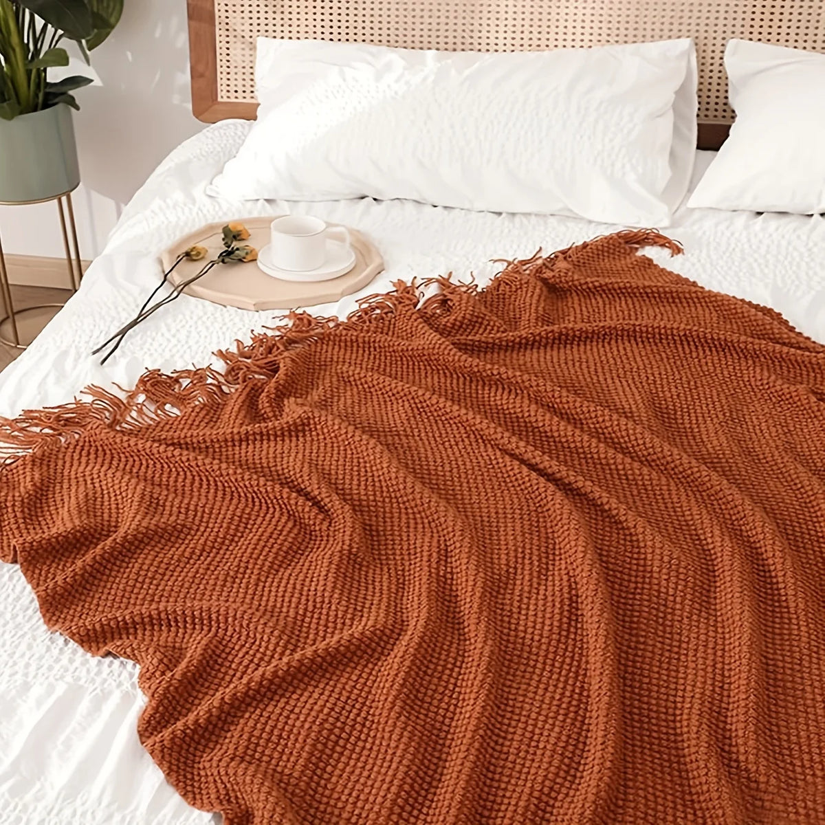 1pc morandi laranja borla cobertor de malha, macio quente lance cobertor nap cobertor para sofá acampamento viajar