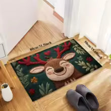 1pc tapete de banho de microfibra de cervos de Natal fofo – secagem rápida e absorvente, design festivo de férias com bagas vermelhas e folhas verdes