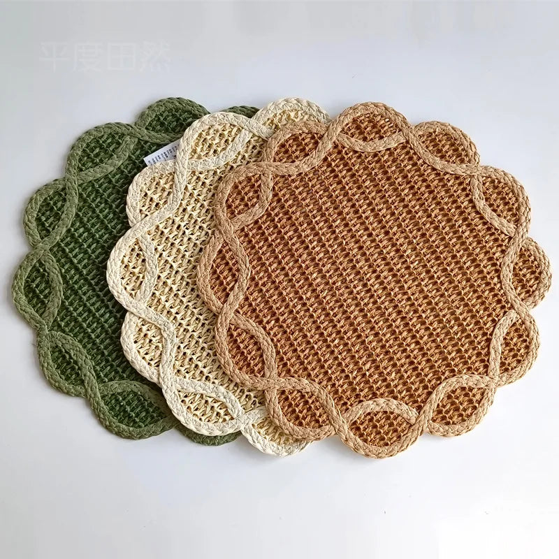 2 Peças de Decoração Criativa para Casa: Jogo Americano de Papel Trançado em Formato de Flor, Isolante Térmico, Estilo Ocidental, para Jantar e Adereço Fotográfico