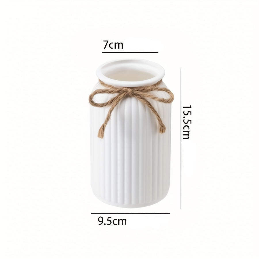 Vaso Decorativo Boho Redondo Branco com Corda