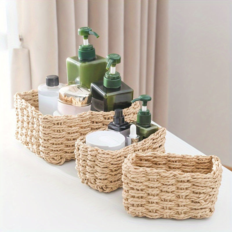 Kit 3 Cestos Trançados Boho em Rattan Sintético