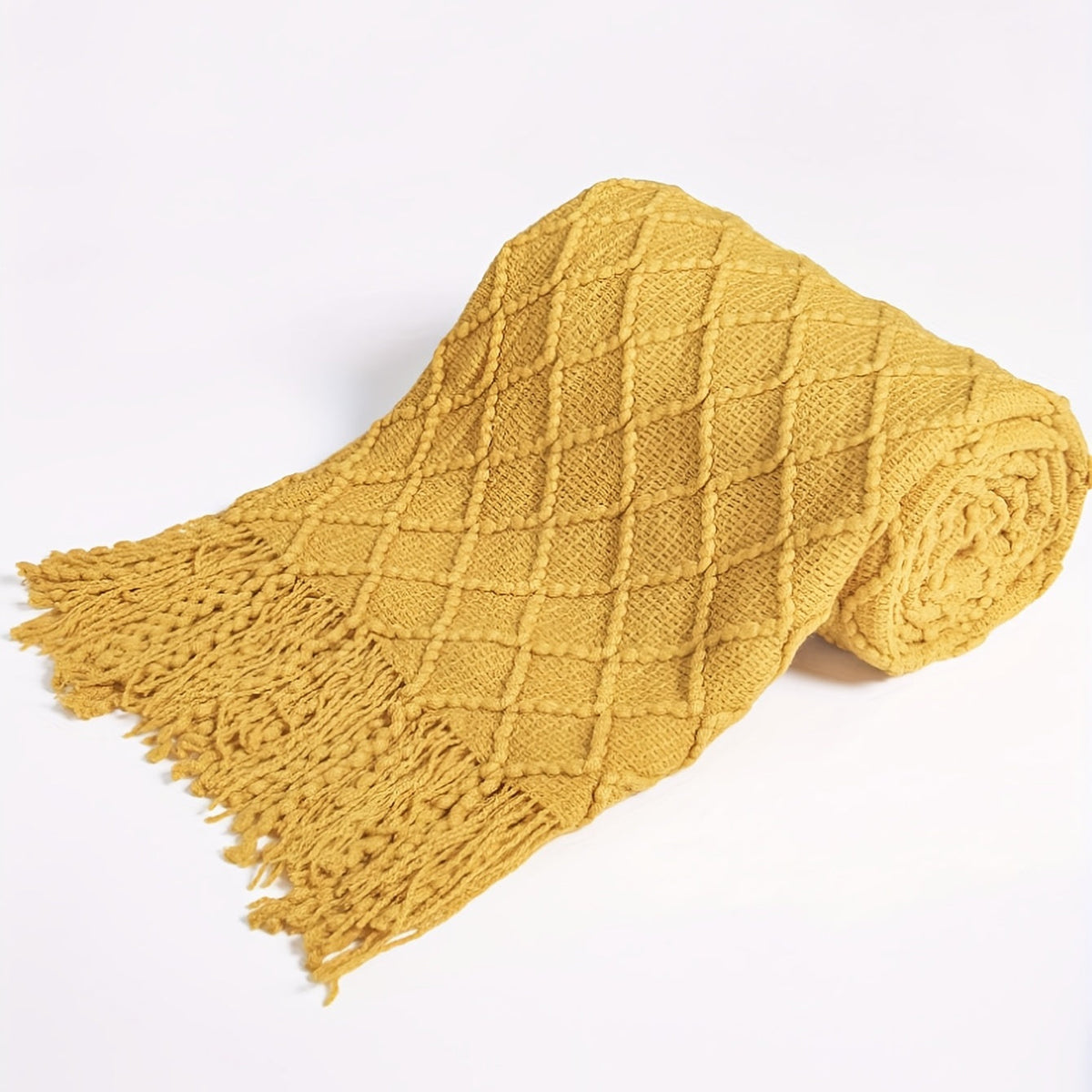 Cobertor Nórdico Amarelo com Franjas para Sofá