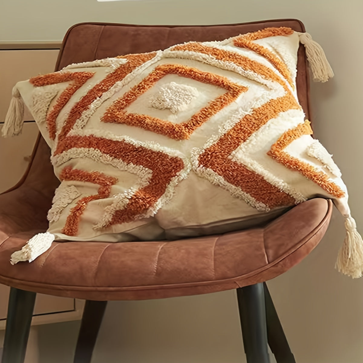 Capa de Almofada Boho Bordada com Franjas, 45x45