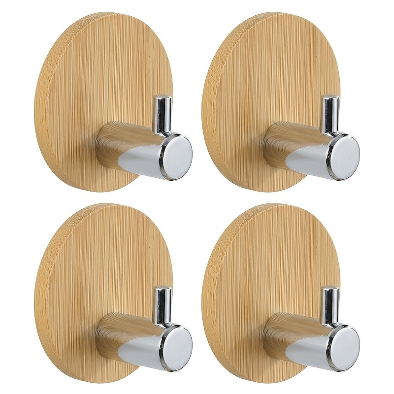 Kit 4 Ganchos de Aço Inox com Base de Madeira