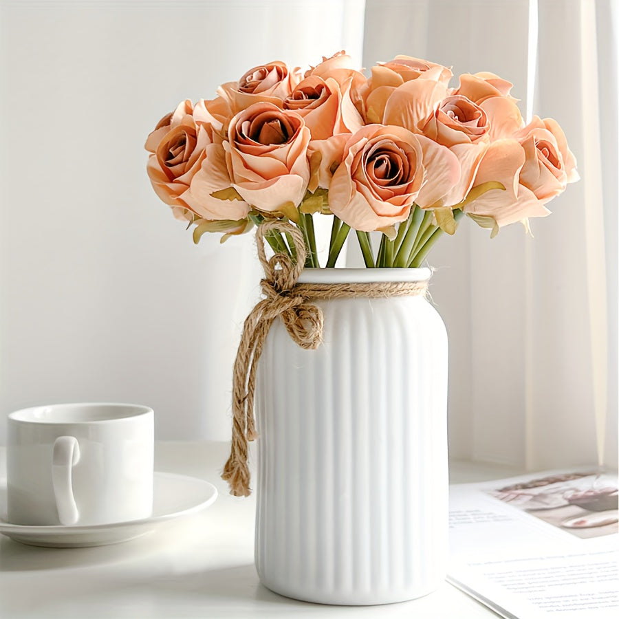 Vaso Decorativo Boho Redondo Branco com Corda