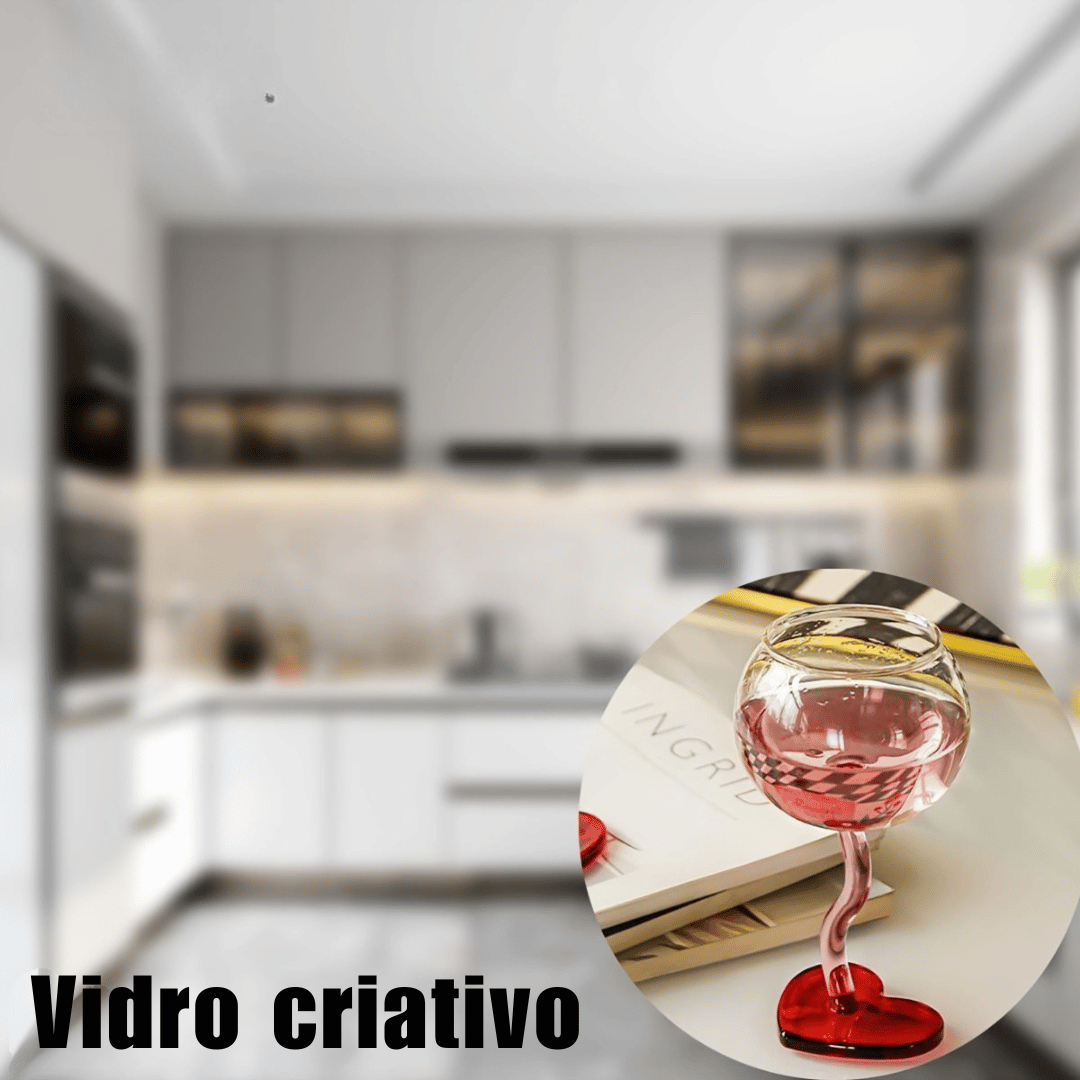 Taça de Vinho Vidro Cristal Haste Espiral Coração