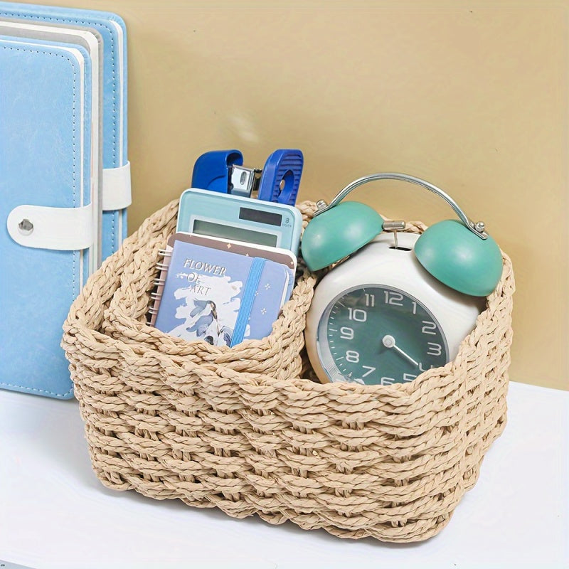 Kit 3 Cestos Trançados Boho em Rattan Sintético