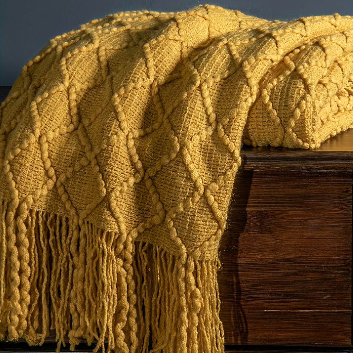 Cobertor Nórdico Amarelo com Franjas para Sofá