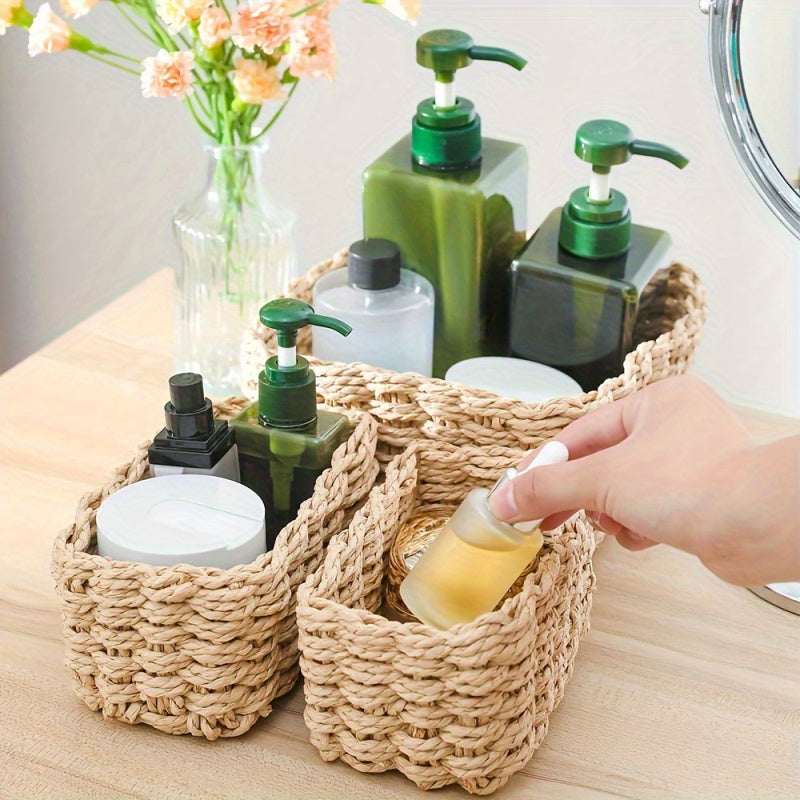 Kit 3 Cestos Trançados Boho em Rattan Sintético