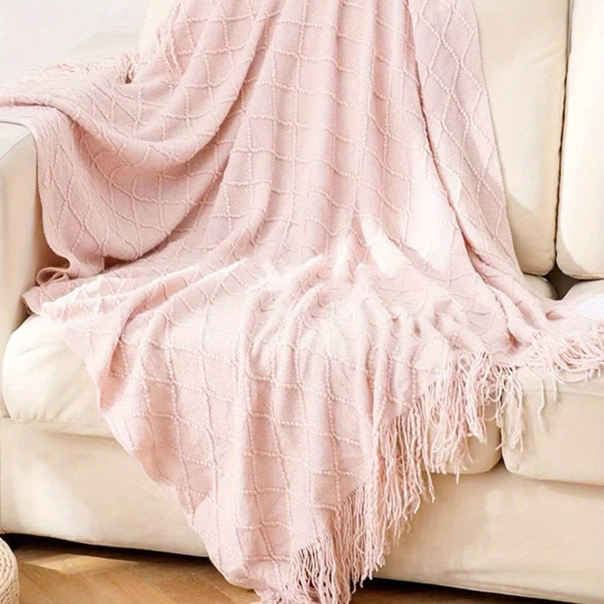 Cobertor de Pelúcia Rosa Estilo Nórdico com Franjas