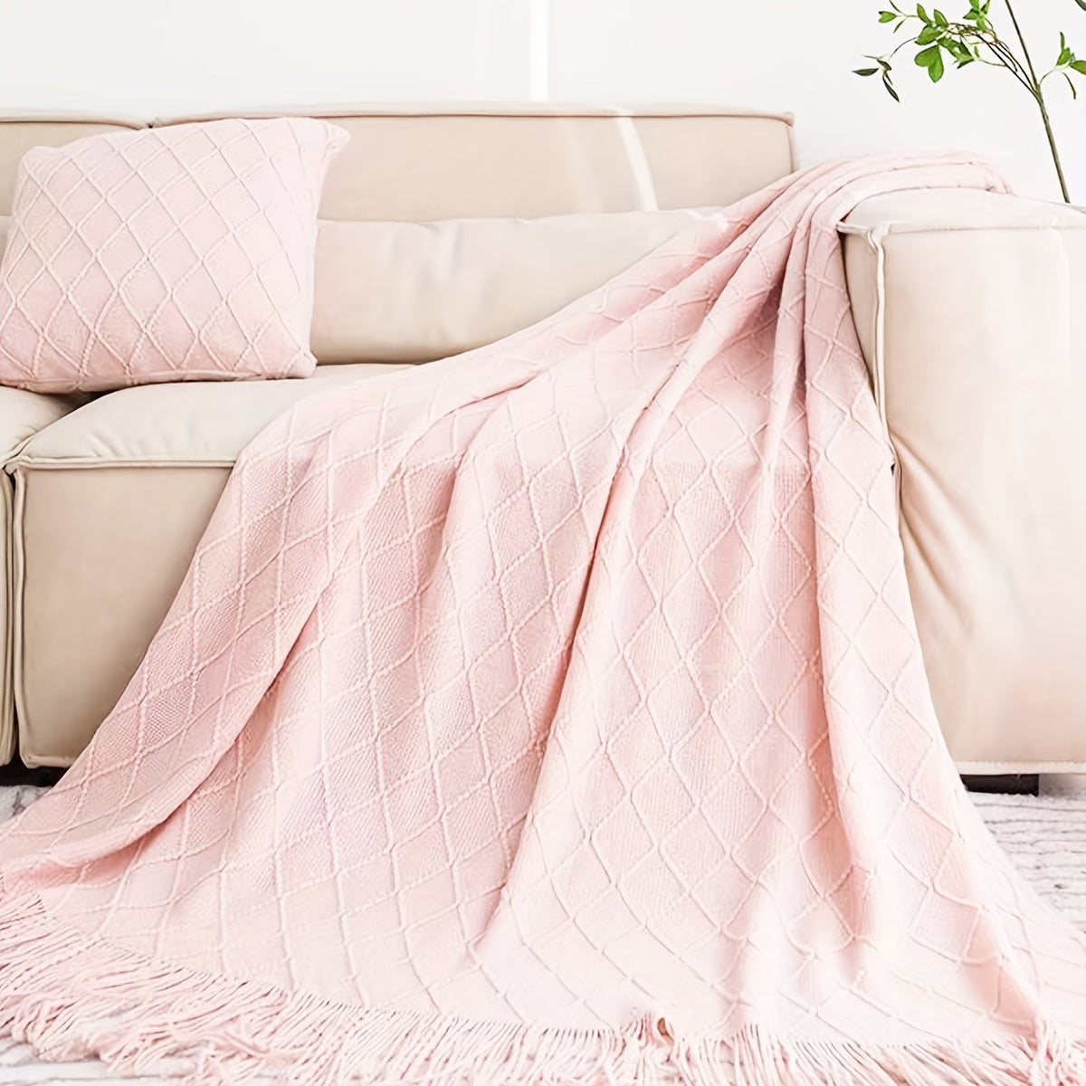 Cobertor de Pelúcia Rosa Estilo Nórdico com Franjas