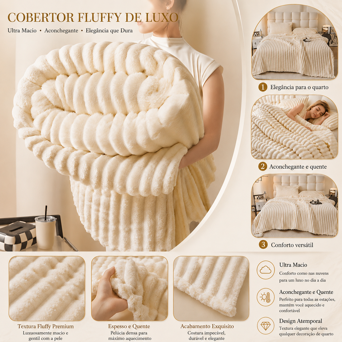 Manta Dupla Face de Pelo Sintético para Sofá e Cama