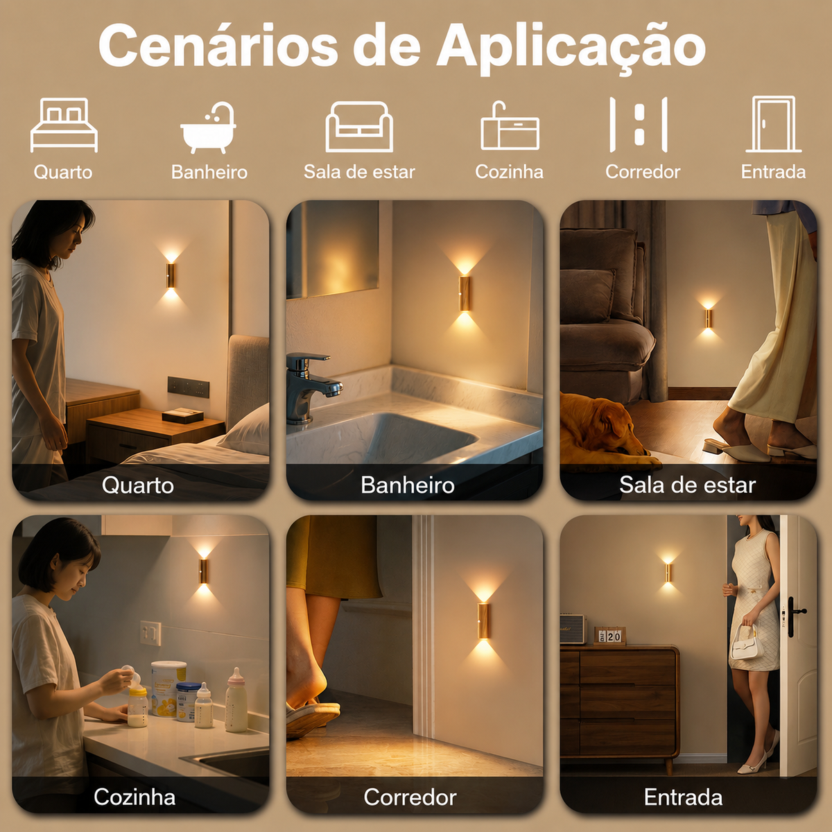 Arandela LED Recarregável com Sensor de Movimento