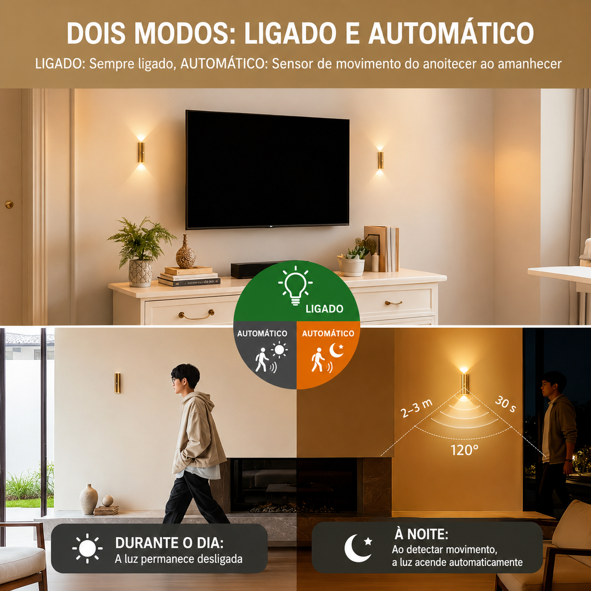 Arandela LED Recarregável com Sensor de Movimento