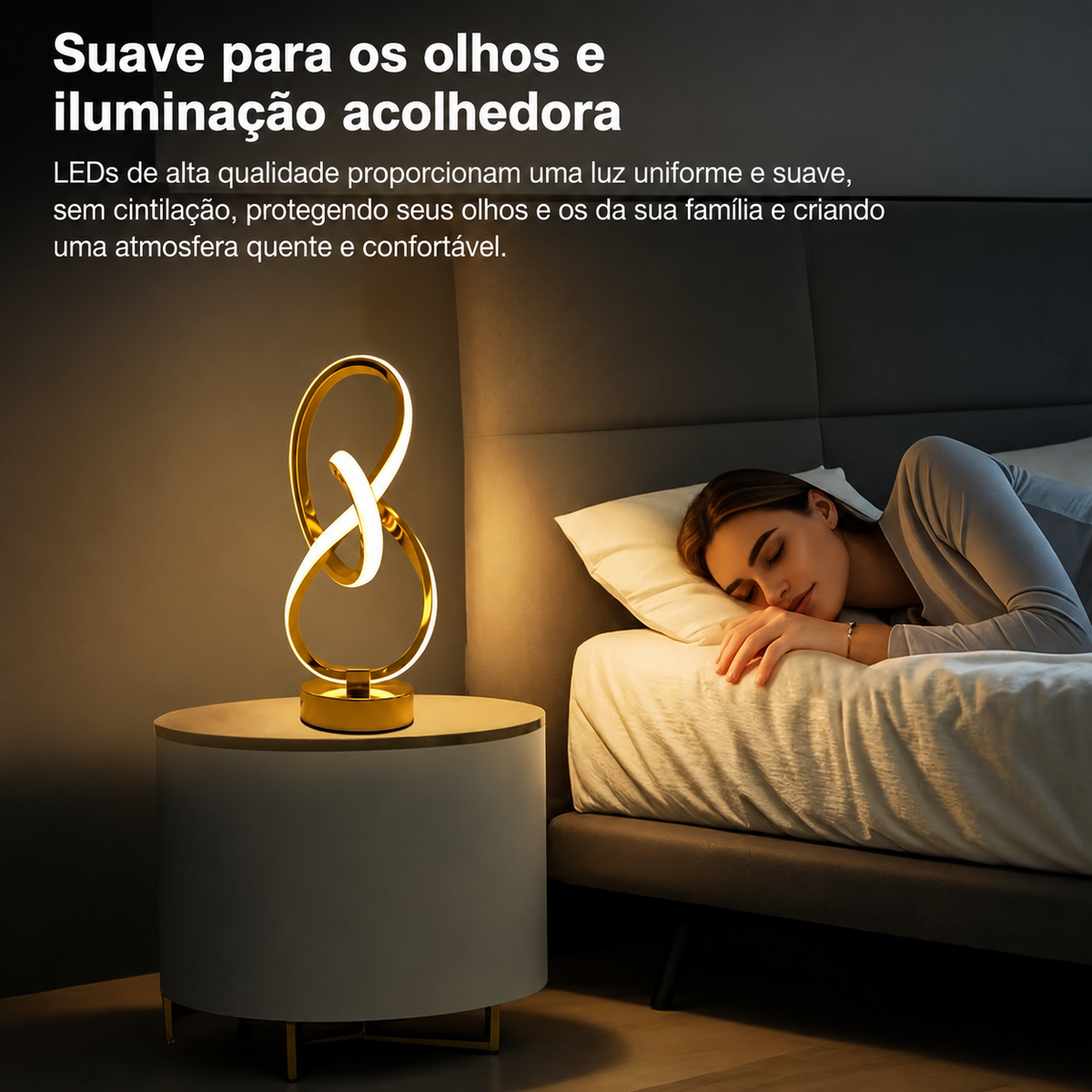 Luminária de Mesa em Espiral de Metal Preto ou Dourado