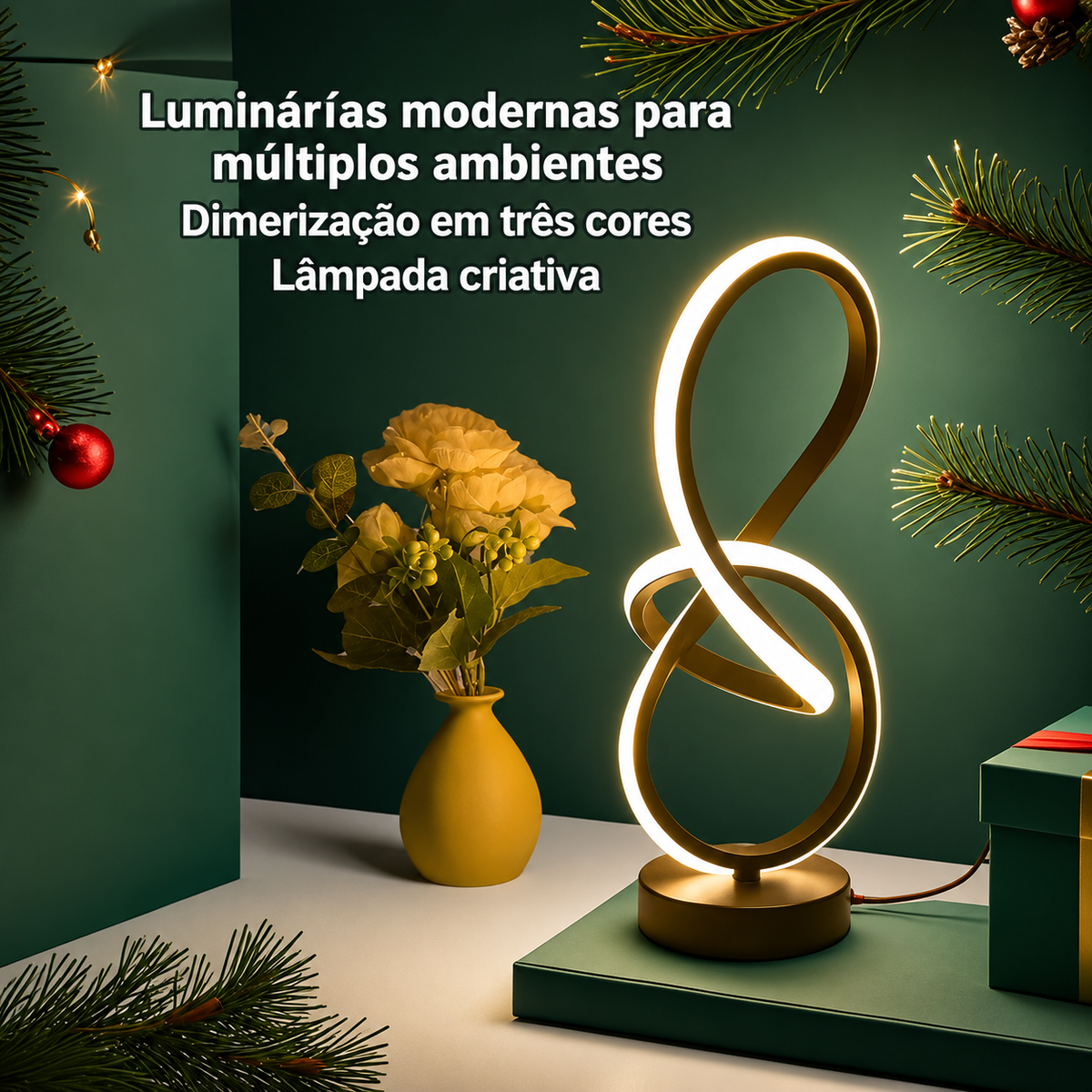 Luminária de Mesa em Espiral de Metal Preto ou Dourado