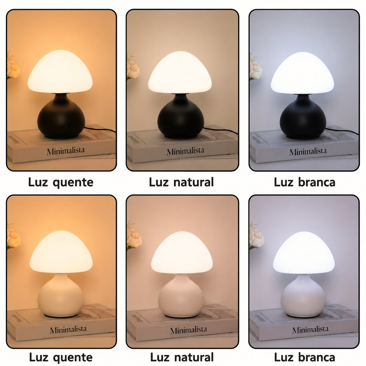 Luminária de Mesa Cogumelo LED com 3 Cores de Luz