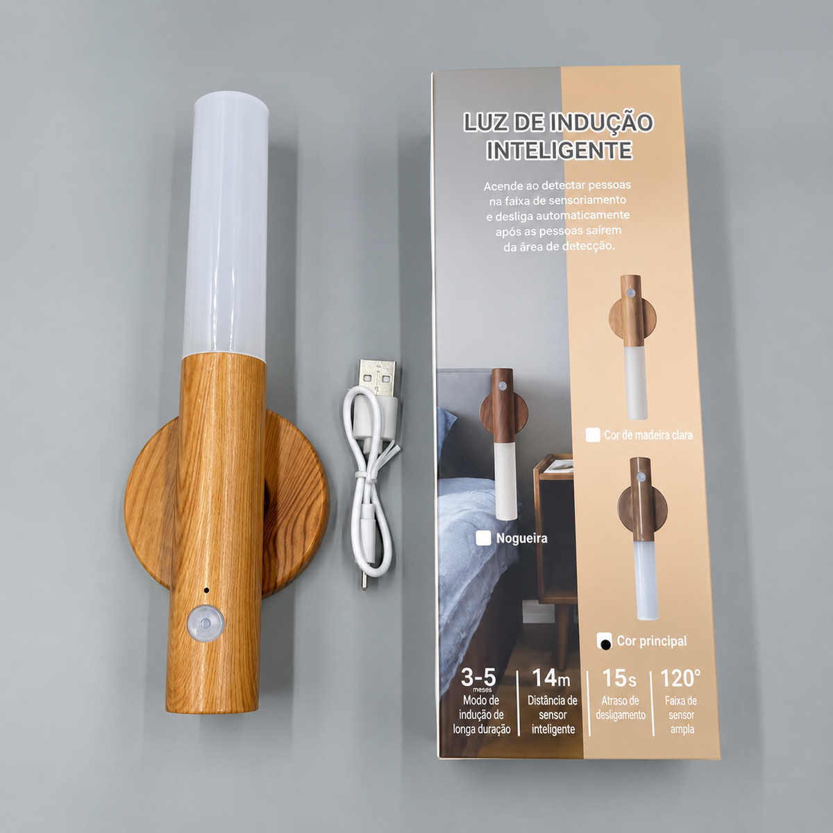 Arandela LED com Sensor de Movimento e Recarga USB