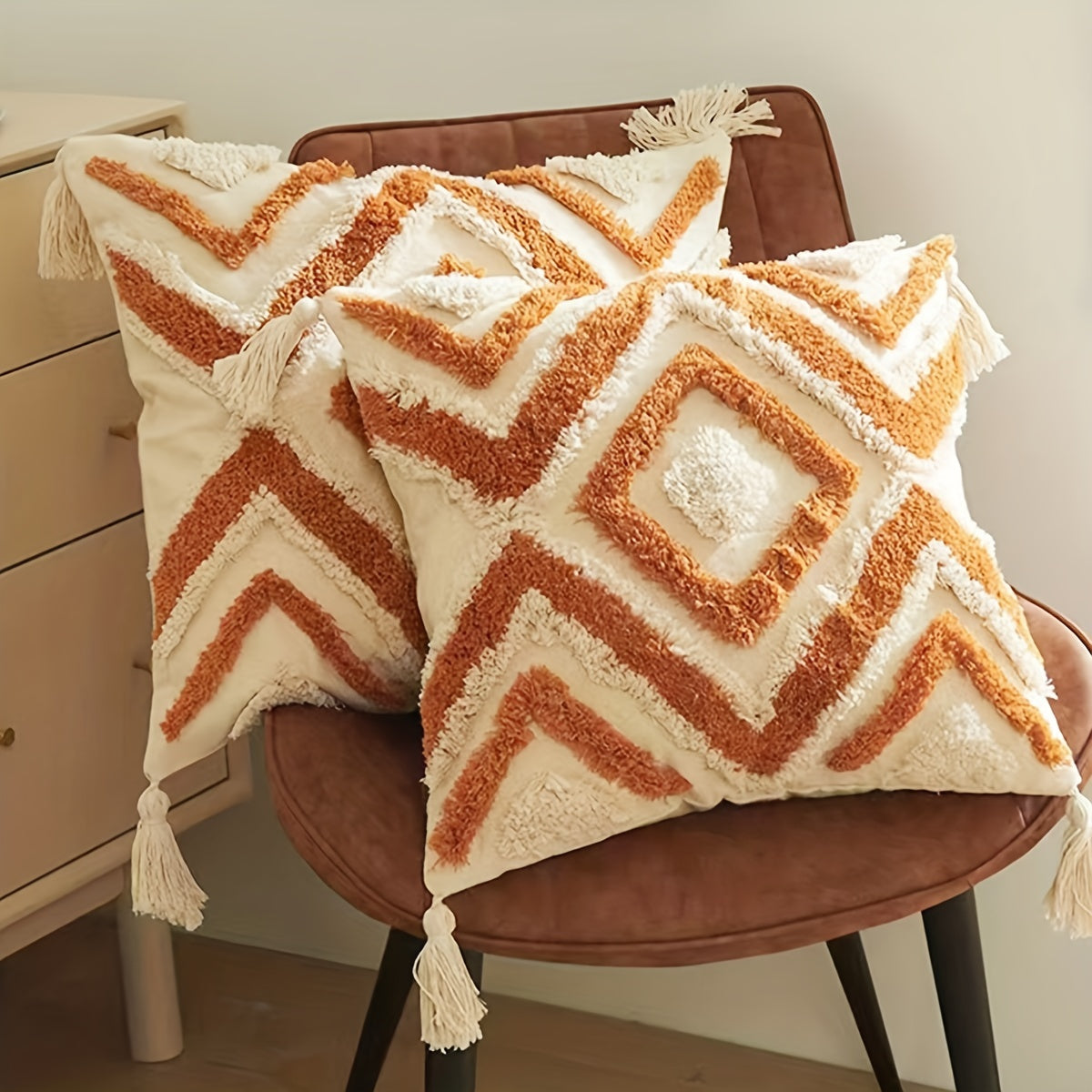 Capa de Almofada Boho Bordada com Franjas, 45x45