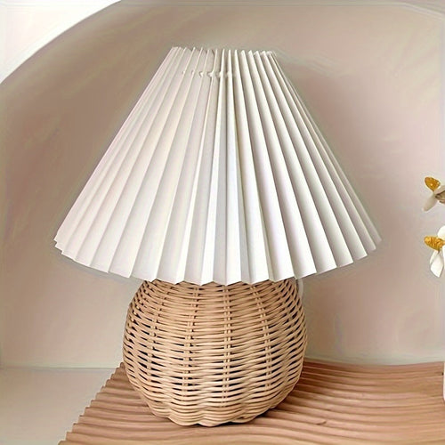 Abajur de Cúpula Plissada com Base de Metal, Branco