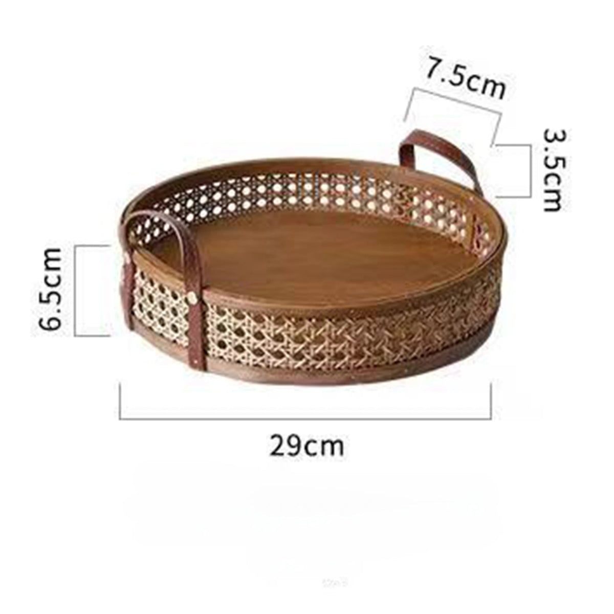 Bandeja de Rattan com Alças de Couro - 24cm ou 29cm