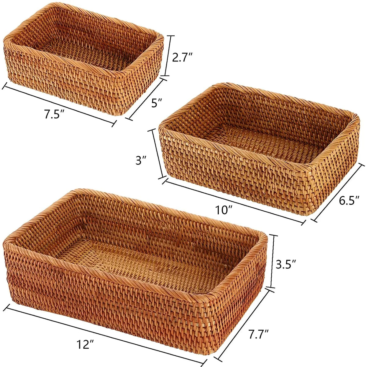 Bandeja de Vime para Armazenamento - Kit 3 Peças
