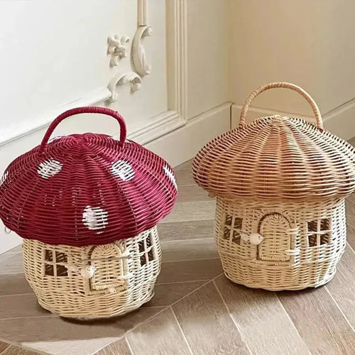 Cesta Cogumelo de Rattan com Tampa, 24 x 28 cm