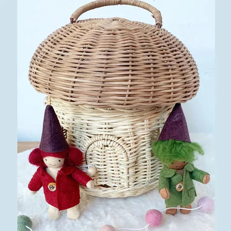 Cesta Cogumelo de Rattan com Tampa, 24 x 28 cm