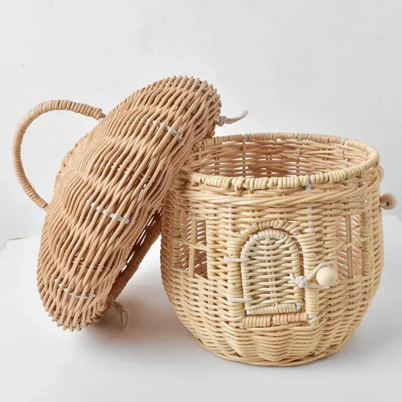 Cesta Cogumelo de Rattan com Tampa, 24 x 28 cm