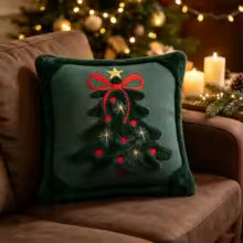 Capas de Almofada 3D com Padrão de Árvore de Natal em Pelúcia Sintética Bordada para Sofá e Decoração de Casa