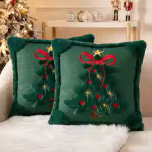Capas de Almofada 3D com Padrão de Árvore de Natal em Pelúcia Sintética Bordada para Sofá e Decoração de Casa