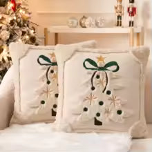 Capas de Almofada 3D com Padrão de Árvore de Natal em Pelúcia Sintética Bordada para Sofá e Decoração de Casa