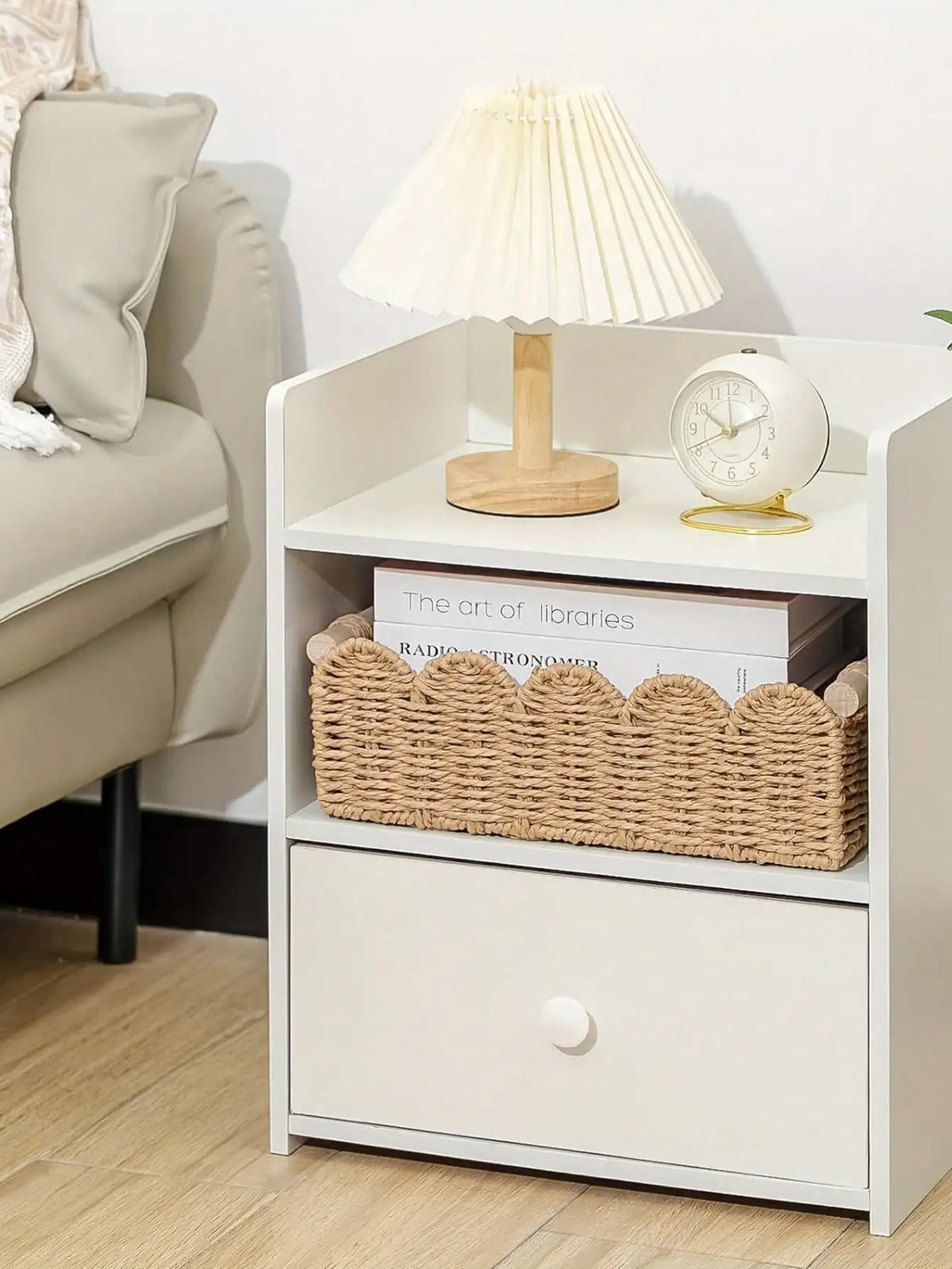 Cesta Escalopada de Rattan com Alças de Madeira, 35,5 cm