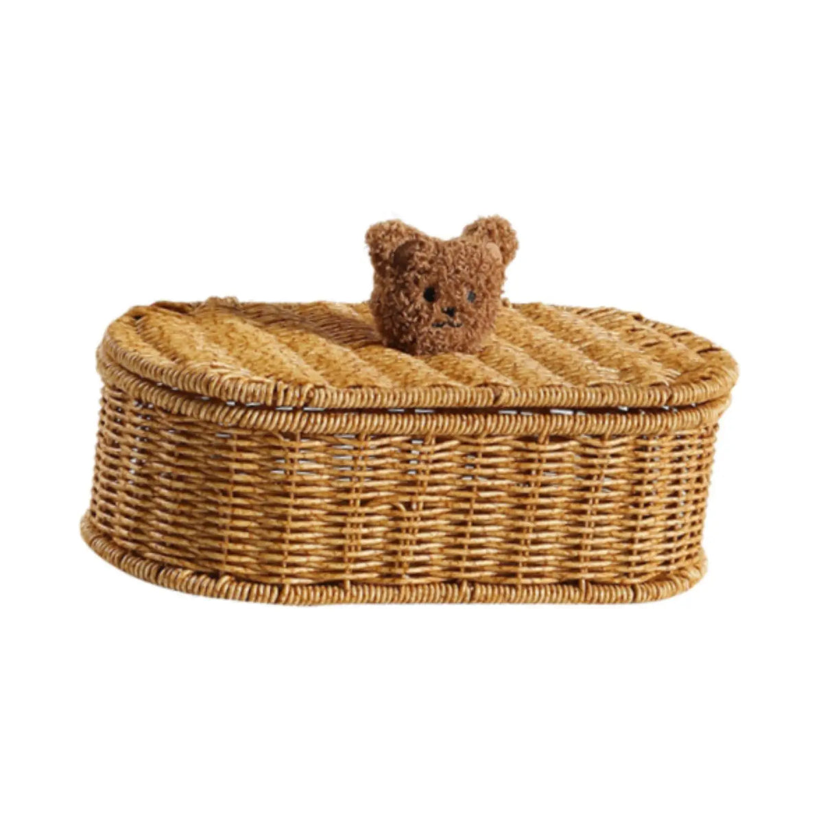 Caixa Oval de Rattan com Ursinho na Tampa