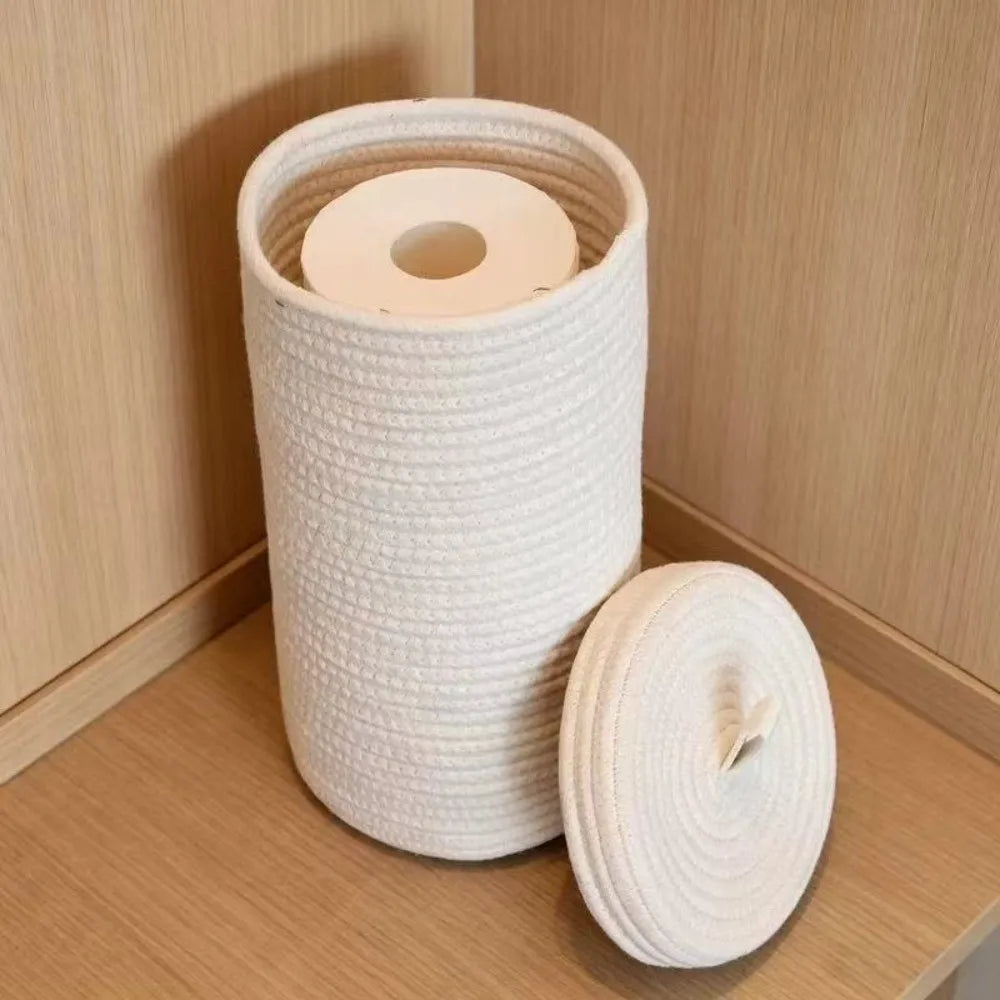 Cesto Cilíndrico de Corda com Tampa para Papel Higiênico